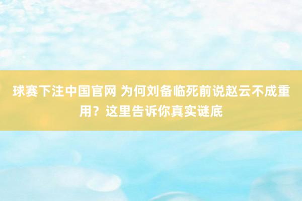 球赛下注中国官网 为何刘备临死前说赵云不成重用？这里告诉你真实谜底