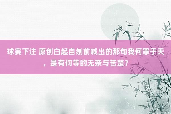 球赛下注 原创白起自刎前喊出的那句我何罪于天，是有何等的无奈与苦楚？