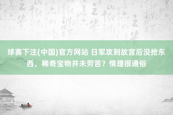 球赛下注(中国)官方网站 日军攻到故宫后没抢东西，稀奇宝物并未劳苦？情理很通俗
