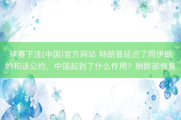 球赛下注(中国)官方网站 特朗普延迟了同伊朗的和谈公约，中国起到了什么作用？酬酢部恢复